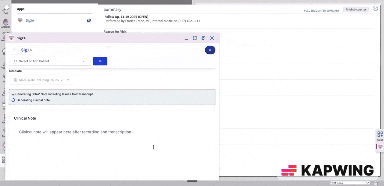 AI medical scribe workflow generating and pushing clinical note context into Athena
